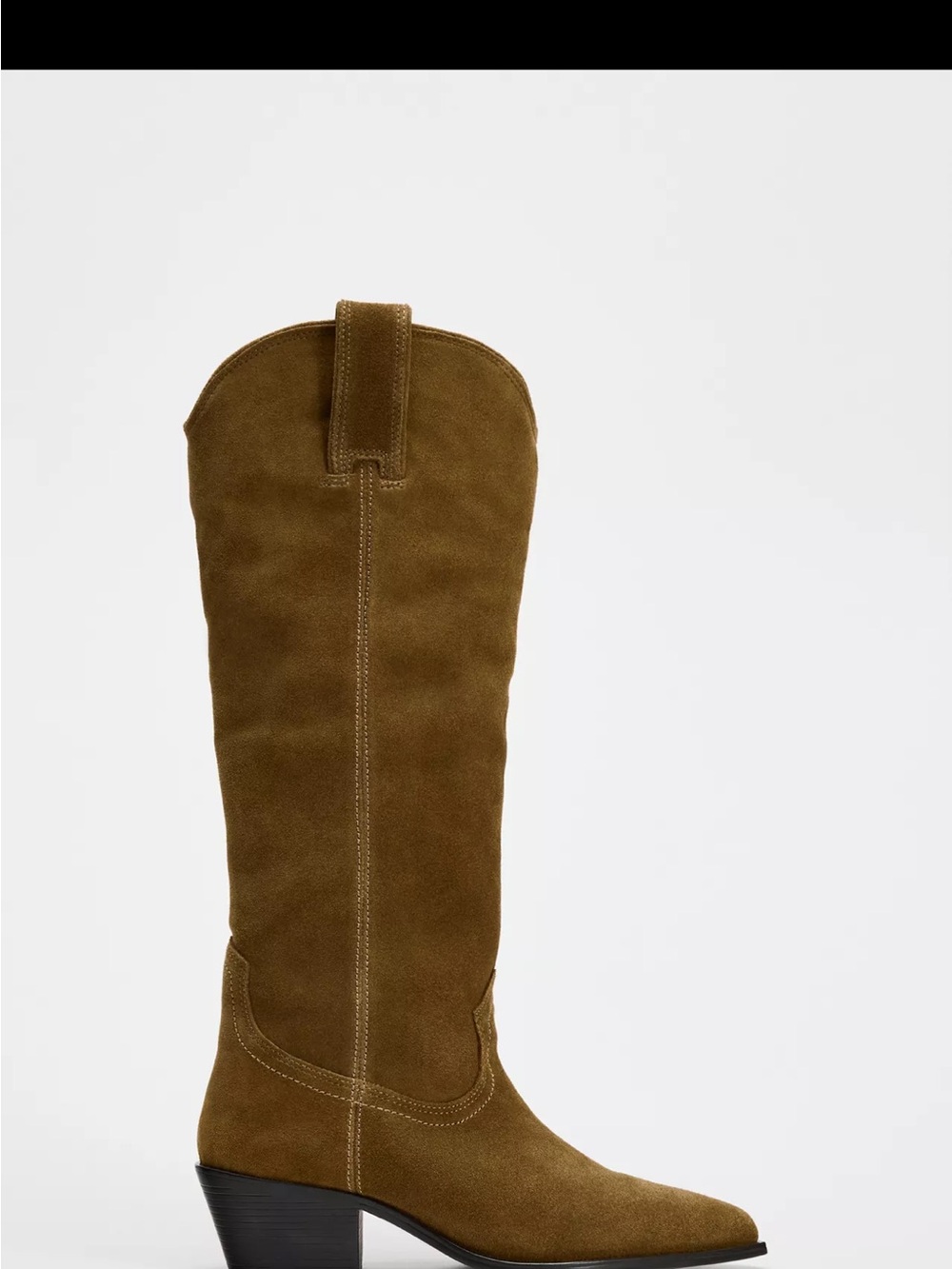 ZARA Suede Western Boot in Brown